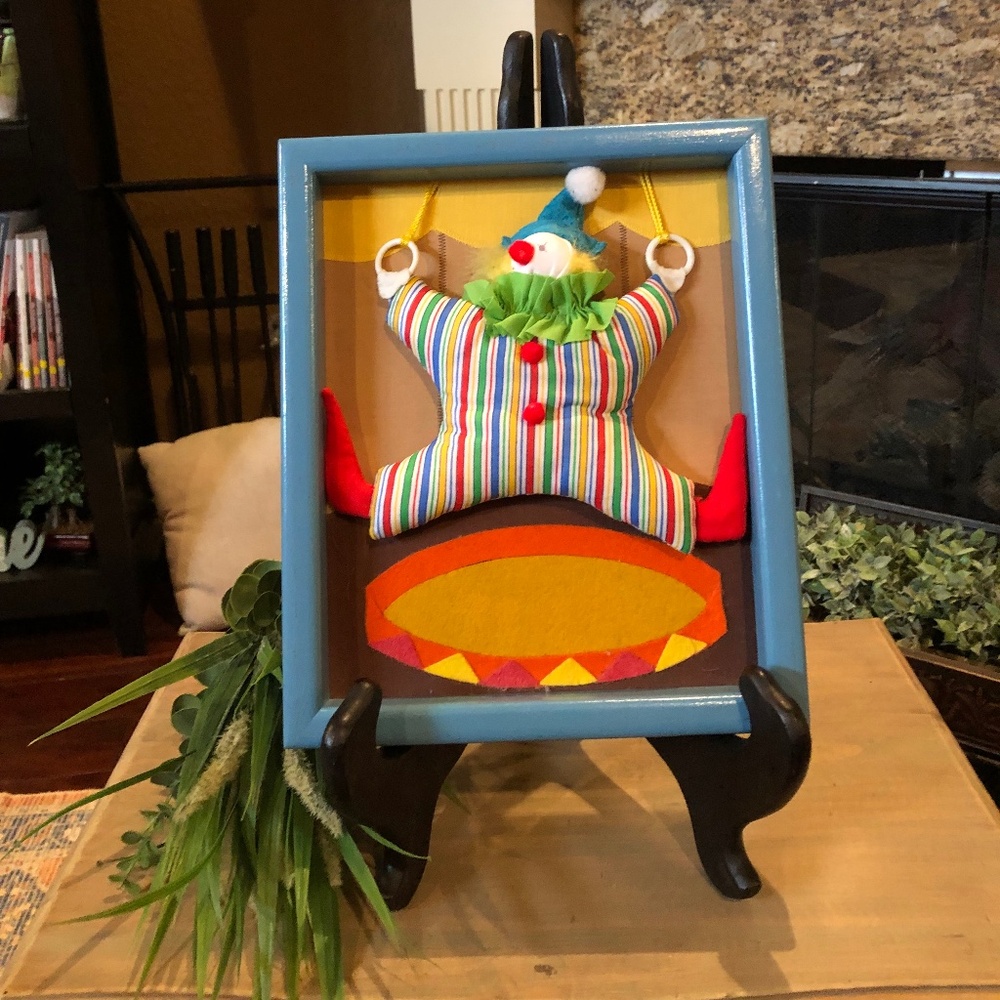 VINTAGE Framed Wooltex Circus/Gymastics Clown/1985.